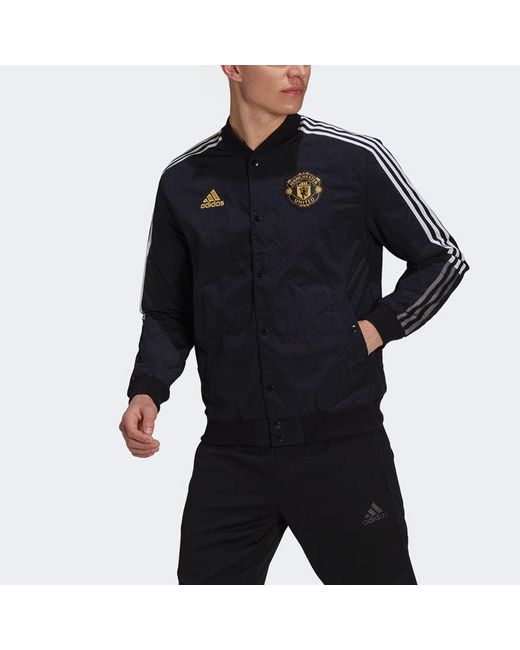 Adidas Blue Mufc Cny Bomber Series Soccer/Football Sports Printing Aviator Jacket for men