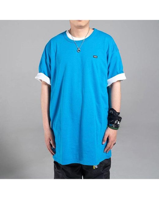 Vans Blue Off The Wall Tee Minimalistic Small Logo Short Sleeve Couple Style for men