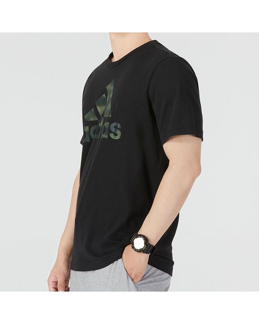 Adidas Black Camo T Athleisure Casual Sports Logo Round Neck Short Sleeve T-Shirt for men