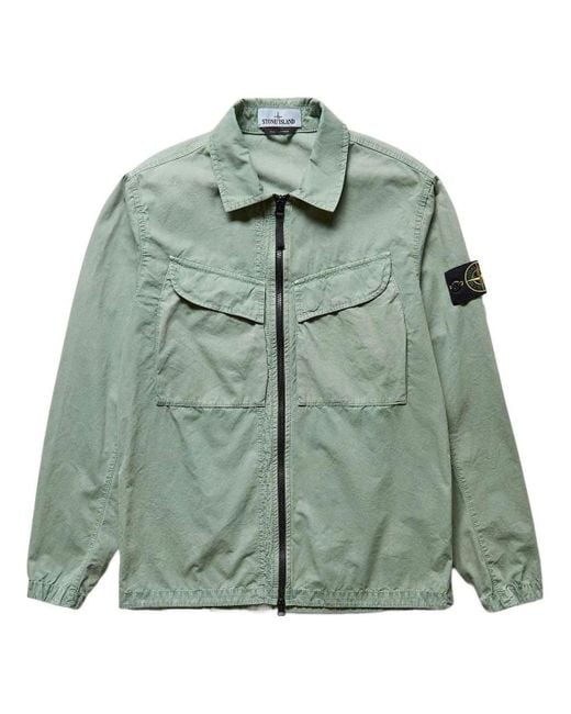 Stone Island Green Compass Patch Flap Pocket Shirt for men