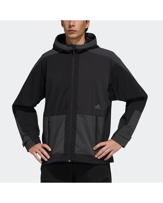 Adidas Blue Sports Training Woven Windproof Hooded Logo Jacket for men