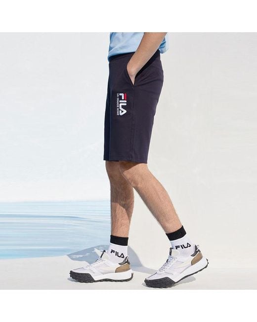 Fila Blue Logo Embroidered Casual Knit Shorts for men
