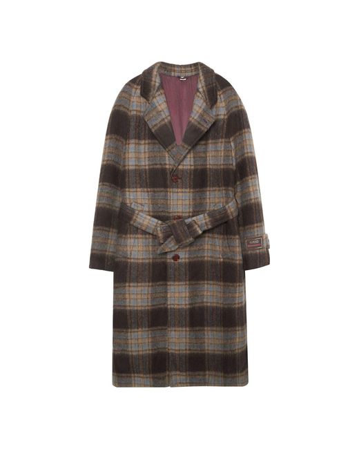 Gucci Brown Check Wool Coat With Label for men