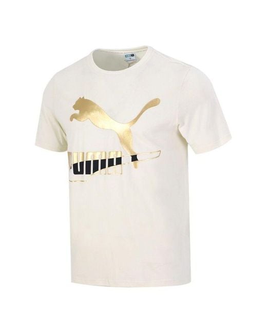 PUMA White Bronzing Logo Printing Sports Round Neck Short Sleeve for men
