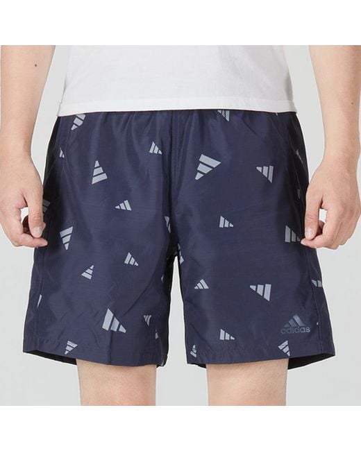 Adidas Blue Prsve Board S Logo Full Print Athleisure Casual Sports Woven Shorts for men