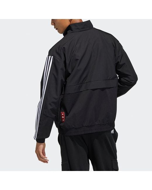 Adidas Black Cny Jkt South Fleece Lined Stay Warm Stand Collar Sports Jacket for men