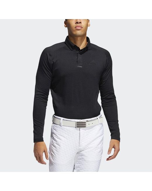 Adidas Blue Brushed Brushed Ls Pl Golf Sports Training Casual Long Sleeves Polo for men