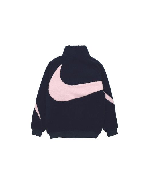 Nike Blue Big Swoosh Large Logo Lamb's Wool Stay Warm Stand Collar Jacket Obsidian Color for men