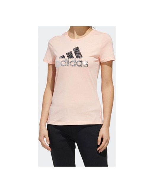 Adidas Pink Brand Large Logo Printing Solid Color Short Sleeve