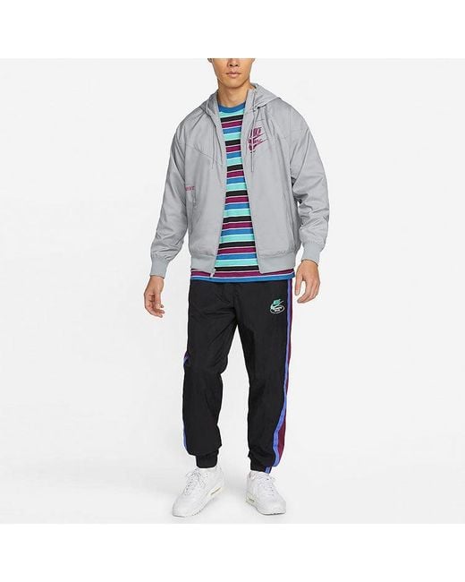Nike Blue Sportswear Sport Essentials Logo Printing Woven Breathable Hooded Jacket Gray for men