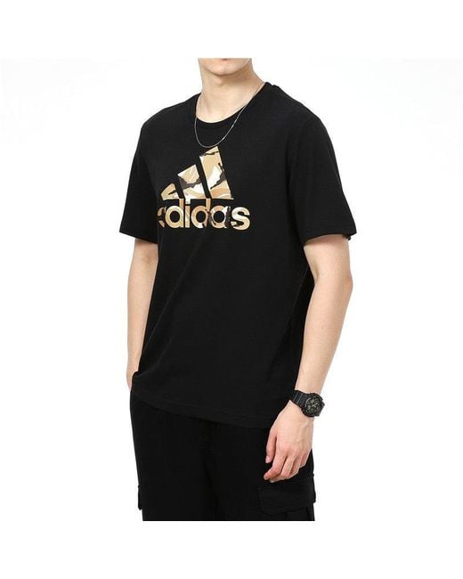Adidas Black Camo T Camouflage Logo Printing Sports Short Sleeve for men