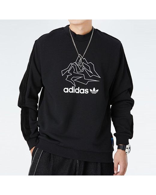 Adidas Black Originals Adv Crew Logo Printing Casual Round Neck Pullover Sports for men