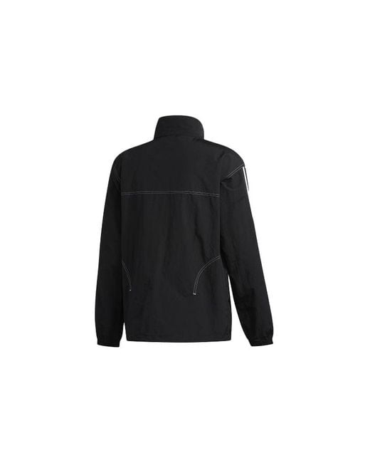 Adidas Black Originals Embroidered Logo Stand Collar Sports Jacket for men