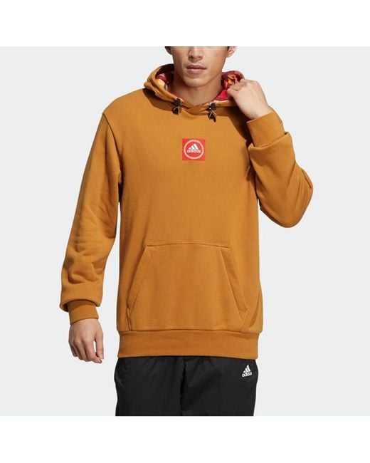 Adidas Brown Cny Gfx Hood Limited Embroidered Pattern Sports Pullover for men