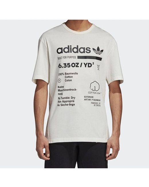 Adidas White Originals Alphabet Printing Round Neck Short Sleeve for men