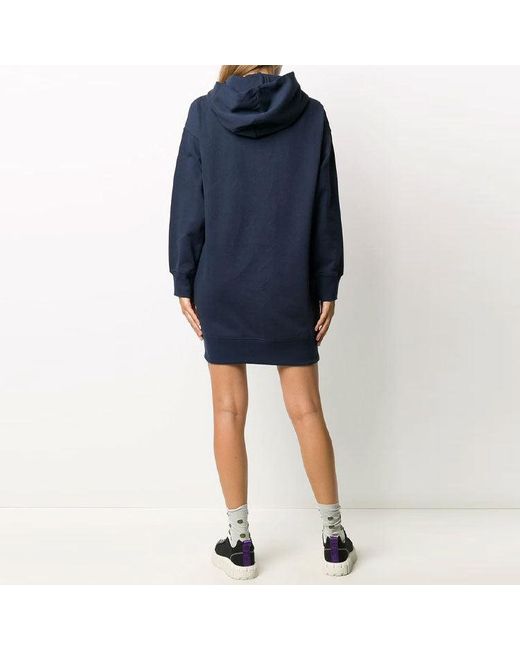 KENZO Blue (Wmns) Fw20 Logo Embroidered Fleece Lined Hooded Long Sleeves Hoodie