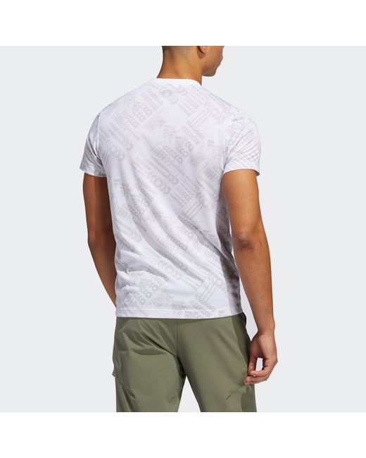 Adidas White Gfx Aop Tee Outdoor Sports Full Print Knit Short Sleeve for men