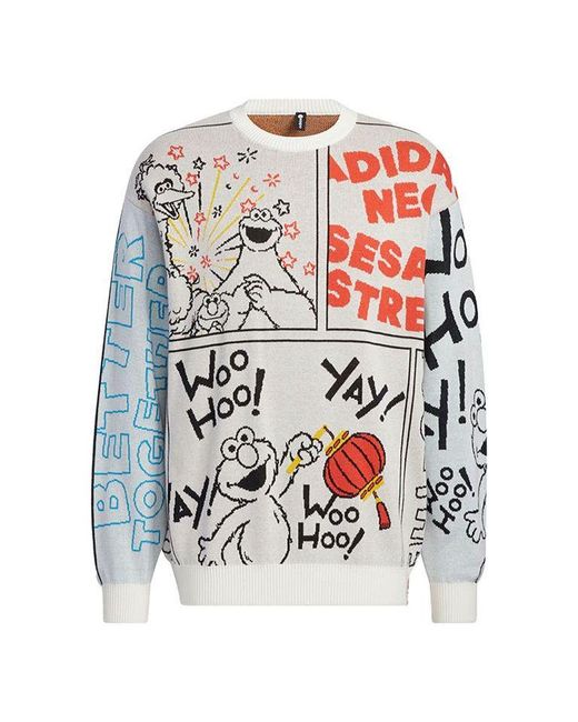 Adidas Multicolor X Sesame Street Crossover Cartoon Alphabet Full Print Round Neck Knitwear Beige for men