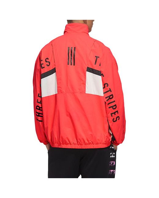 Adidas Red Alphabet Colorblock Stand Collar Jacket for men