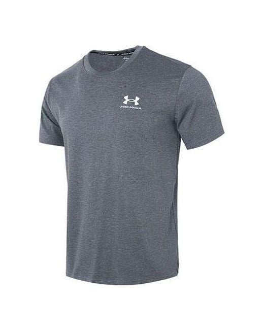 Under Armour Blue Logo Embroidered Heavyweight Short Sleeve T-Shirt 'Pitch Medium Heather' for men