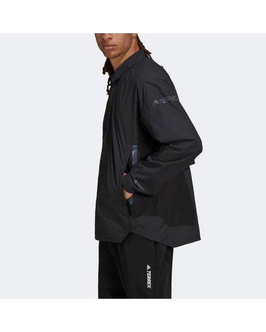 Adidas Blue Terrex C Myshelter W.R Colorful Logo Stripe Printing Lapel Jacket for men