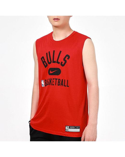 Nike Red Dri-Fit Chicago Bulls Training Sports Quick Dry Sleeveless T-Shirt for men