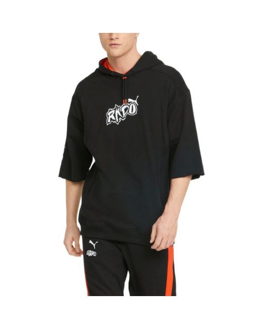 PUMA Black Rkdo Short Sleeve Hoodie for men