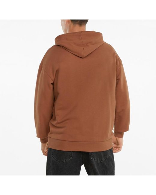PUMA Brown Classics Oversized Casual Sports Drawstring Hooded Long Sleeves Coffee for men