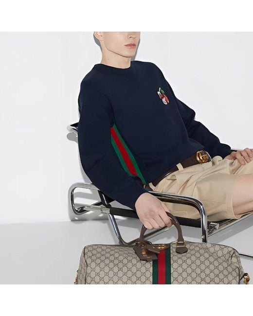 Gucci Blue Cotton Wool Sweater With Patch 'Dark' for men