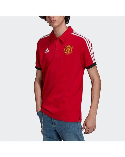 Adidas Red Manchester United Athleisure Casual Sports Short Sleeve Training Polo for men