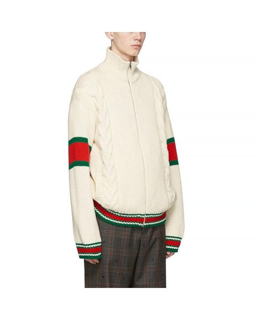 Gucci Natural Cable Knit Bomber Jacket for men