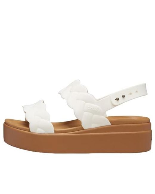 CROCSTM White Brooklyn Low Wedges Platform Sandals Chalk Woven 209977-0Wv
