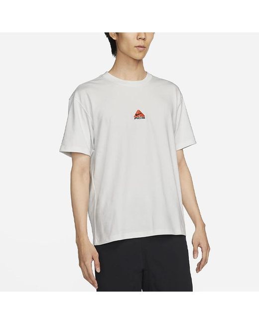 Nike White As M Nrg Acg Ss Solid Color Chest Pattern Printing Round Neck Short Sleeve for men