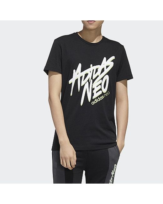 Adidas Black Neo M Faves Tee Alphabet Printing Sports Short Sleeve for men