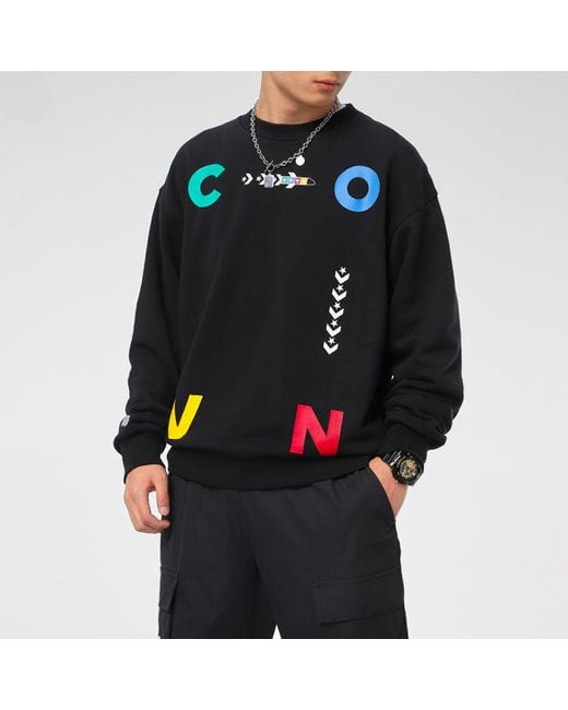 Converse Blue Sports Contrast Letter Print Crew Neck Sweatshirt for men