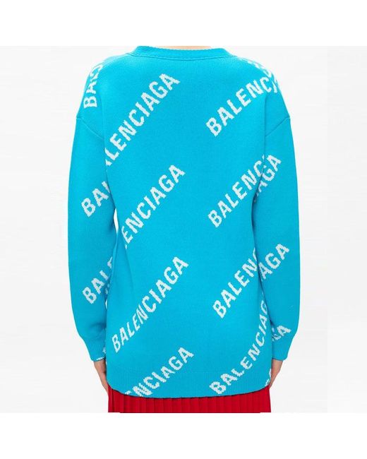 Balenciaga Blue (Wmns) Logo Monogram Cardigan Relaxed Fit