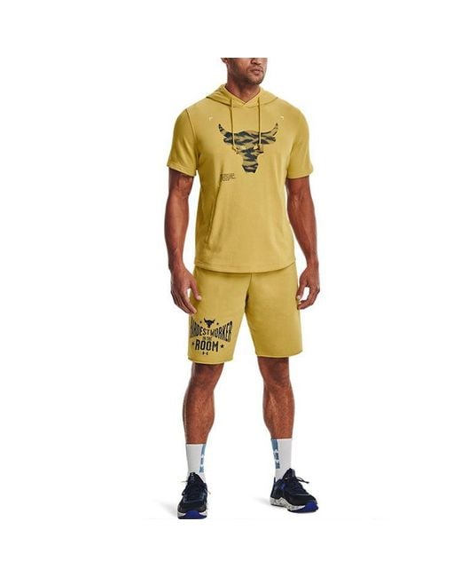 Under Armour Yellow Project Rock Terry Short Sleeve Hoodie for men