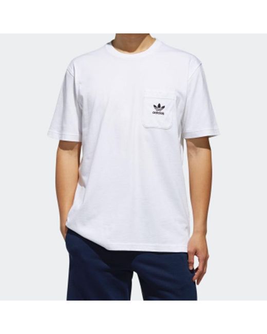 Adidas White Originals Solid Color Pocket Logo Short Sleeve for men