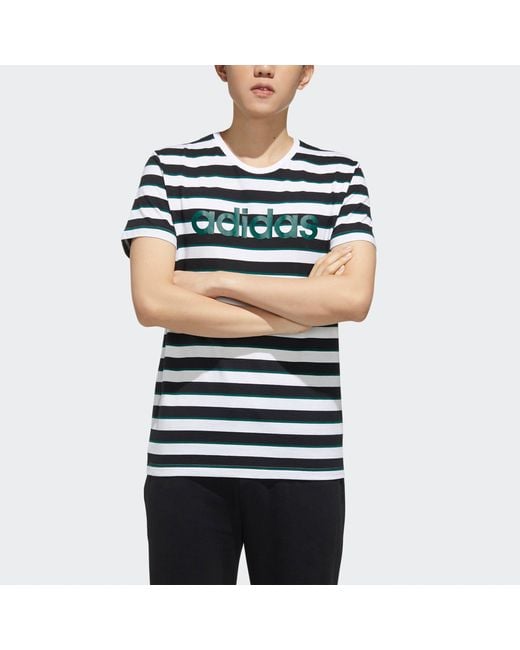 Adidas Blue Neo M Esntl Lg S T3 Logo Printing Stripe Sports Short Sleeve for men