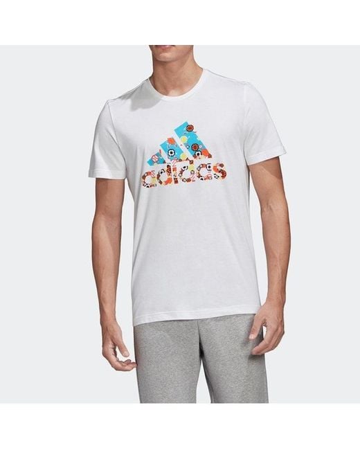 Adidas White Pattern Logo Short Sleeve for men