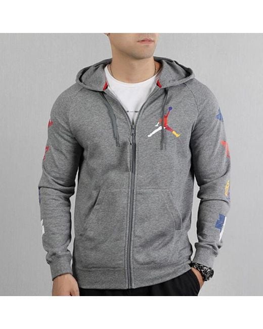 Nike Gray Colorful Logo Zipper Hooded Jacket for men