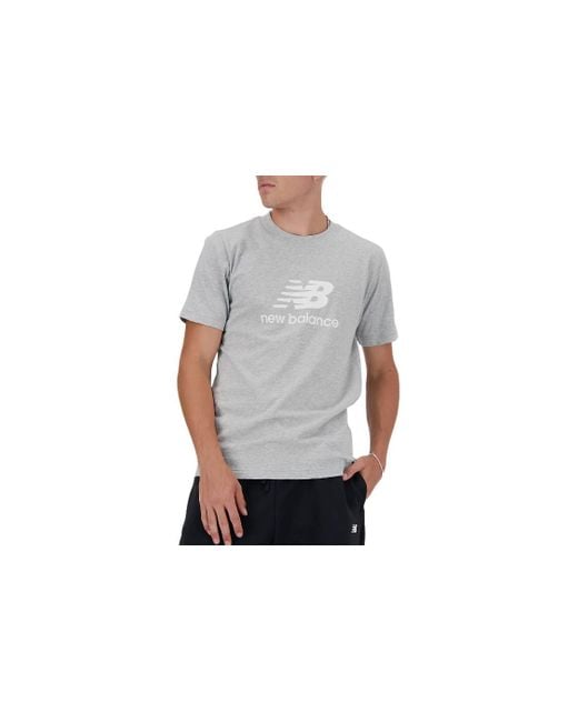New Balance Gray Essentials Stacked Logo T-shirt for men