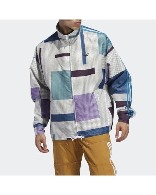 Adidas Blue Originals Sports Plaid Casual Windproof Stand Collar Jacket for men