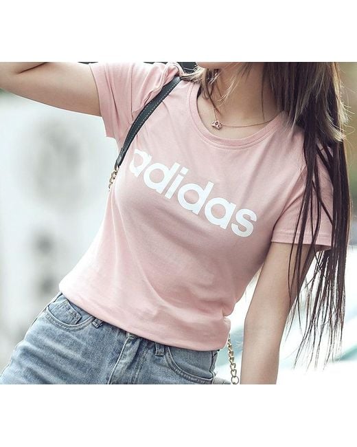 Adidas Pink (Wmns) Neo Round Neck Sports Short Sleeve