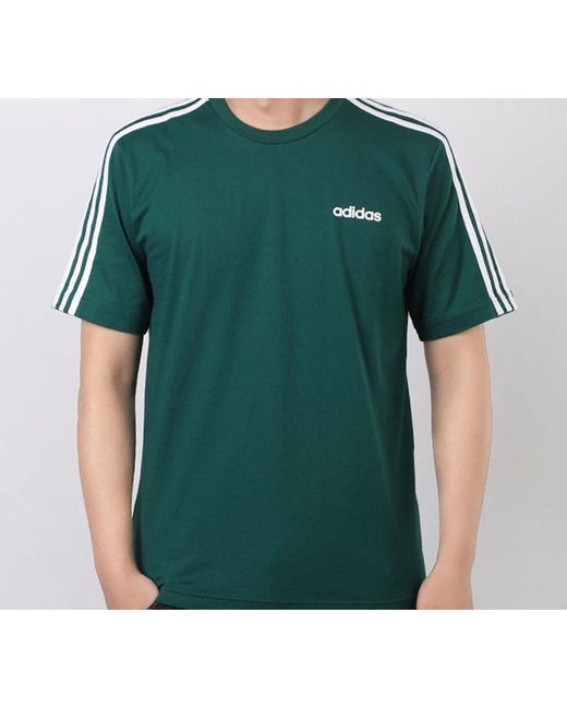 Adidas Green E 3S Tee Classic Stripe Training Sports Round Neck Short Sleeve for men