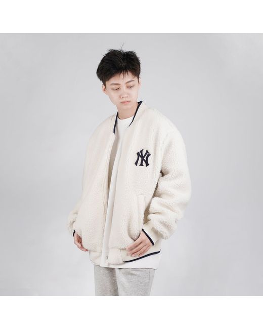 MLB White New York Yankees Lambs Wool Jacket