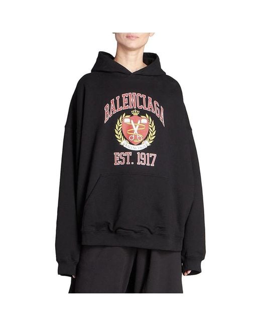 Balenciaga Blue Est. 1917 College Logo Print Hoodie Wide Fit