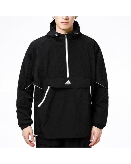 Adidas Black Athleisure Casual Sports Hooded Training Knit Jacket for men