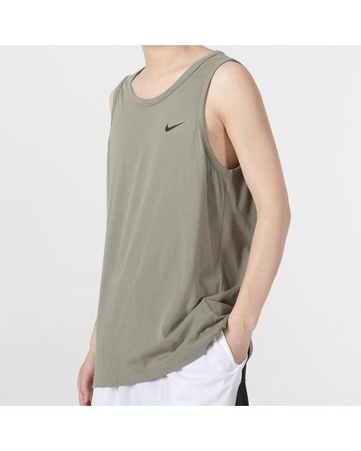 Nike Green As Nk Df Tank Dfc Solid Solid Color Quick Dry Breathable Running Basketball Training Light Army Vest for men