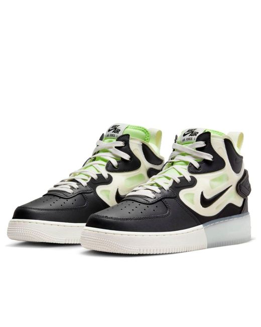 Nike Black Air Force 1 Mid React Neon' for men